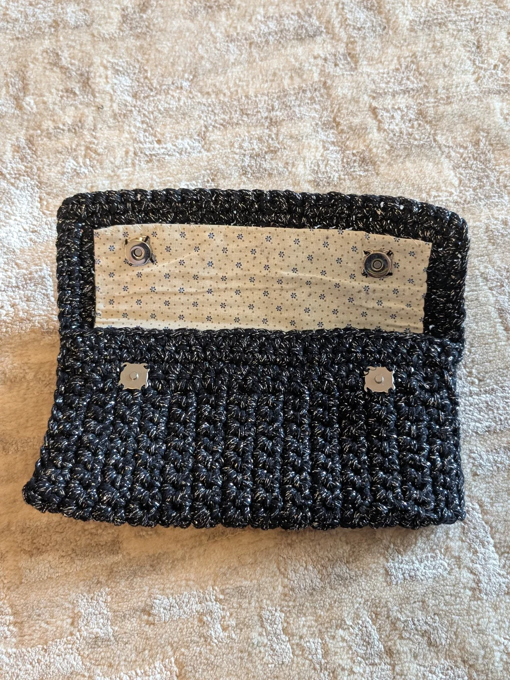 Hand-Crocheted Black Sparkle Mini Clutch